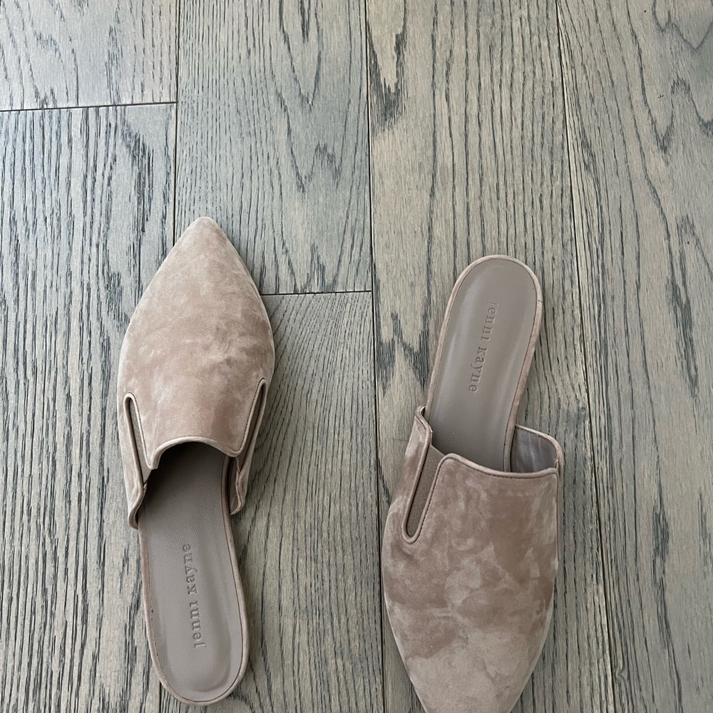 Jenni Kayne slides. Tan/ taupe Suede. Never worn. Beautiful.
